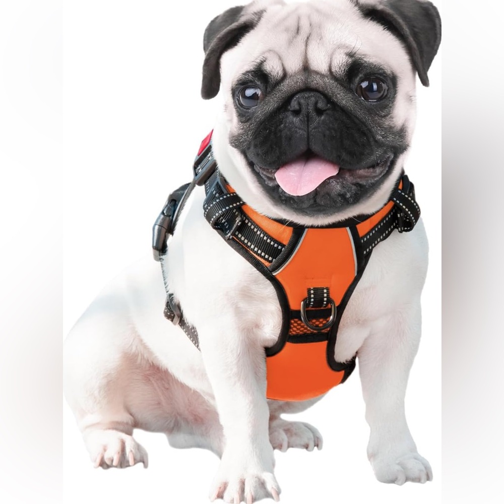 Phoepet orange & black dog no pull, reflective harness, size large, NWOT.